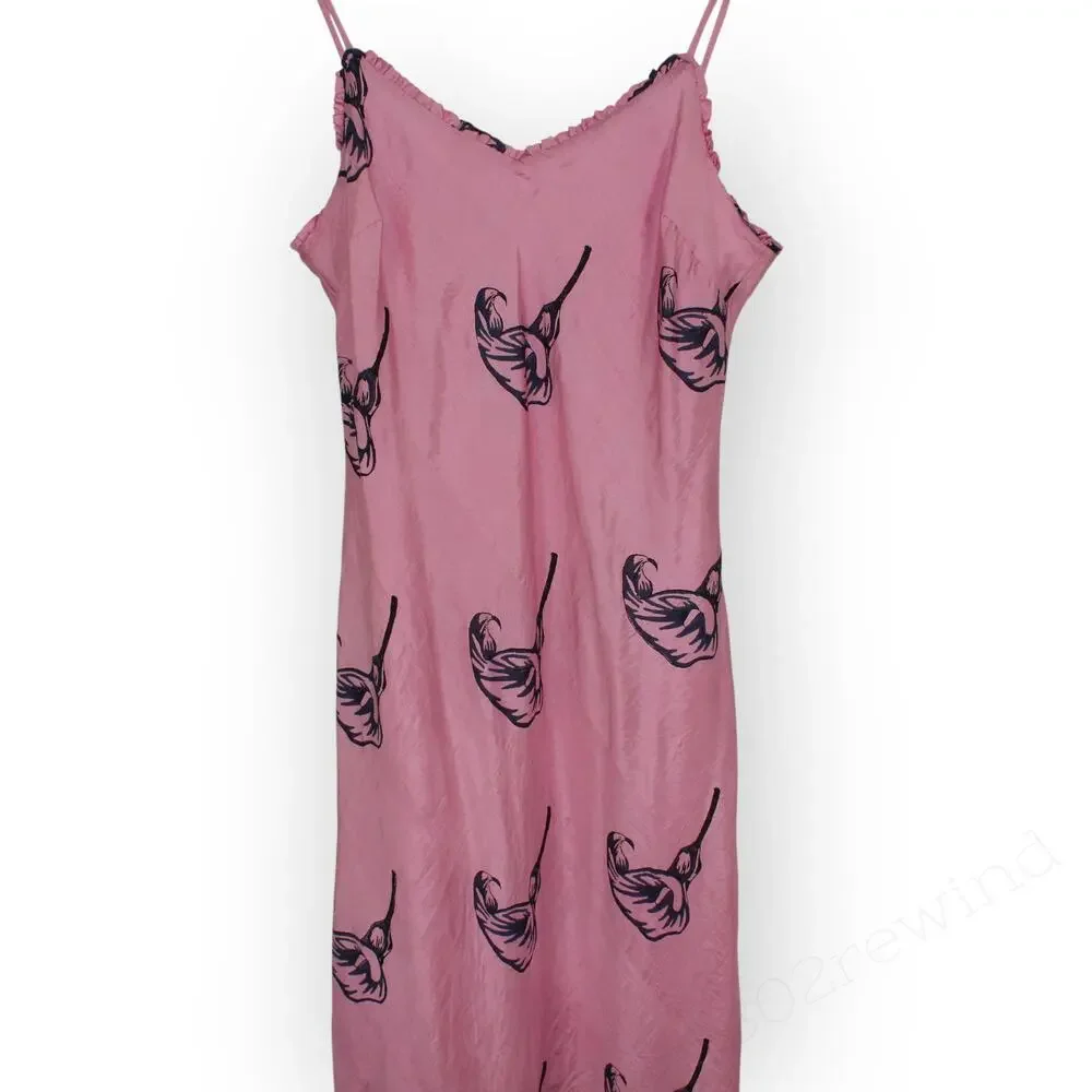 Large Alix of Bohemia Athens Pink Calla Lily Silk Slip Dress Sweetheart Lined - Picture 13 of 16